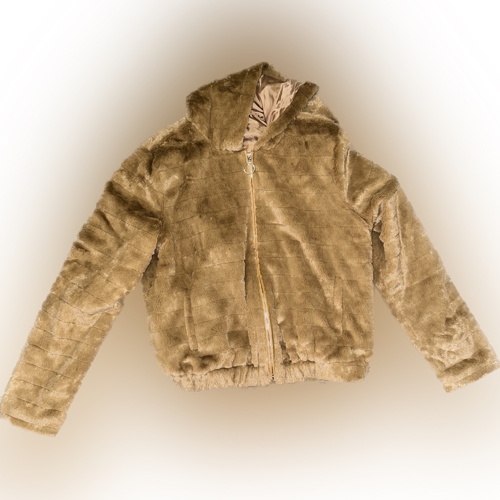 Golden Brown Faux Fur Coat size L